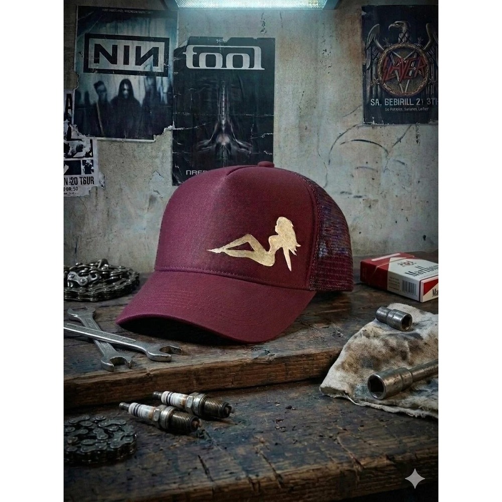 Vintage No Fear Snapback Mudflap Trucker Hat Maroon One Size Fits Most